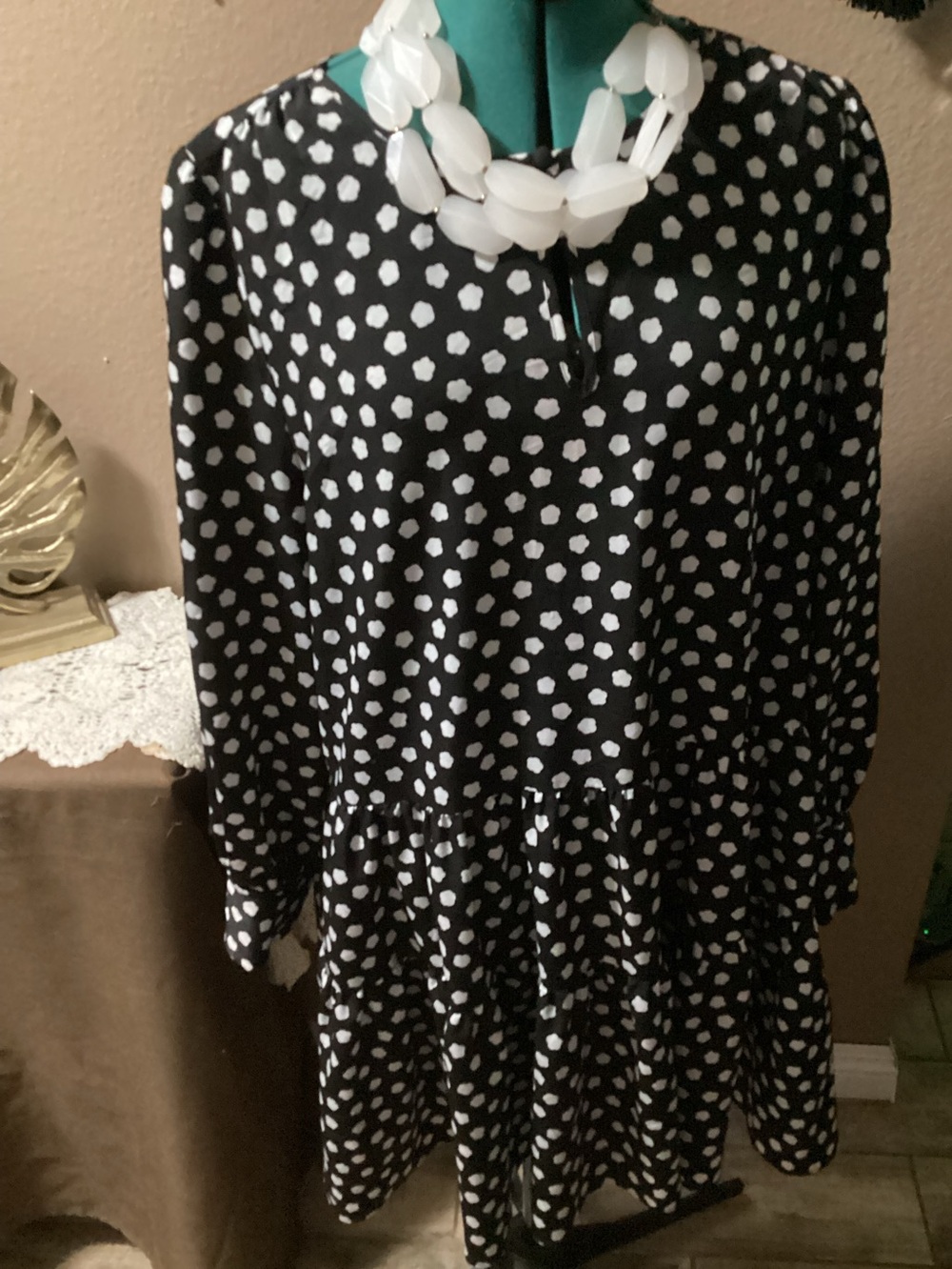 kate spade Black and White Polka Dot Long Sleeve Tiered Dress - Picture 3 of 12
